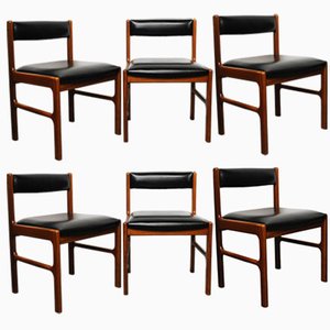 Teak and Black Vinyl Dining Chairs attributed to McIntosh, 1960s, Set of 6