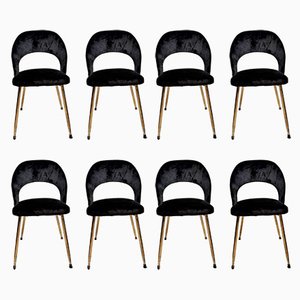 Chaises en Velours Noir, Italie, Set de 8