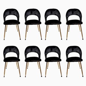 Italian Black Velvet Chairs, Set of 8