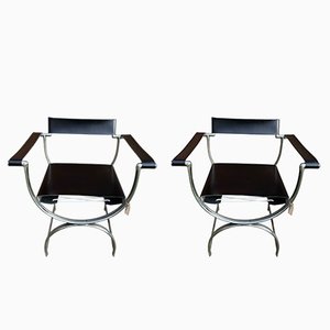 Chrome-Plated Tubular Steel and Leather Chairs by Sir Ambrose Heal for Heals, 1930s, Set of 2