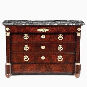 19th Century Napoleon III Empire Chest of Drawers in Mahogany Veneer