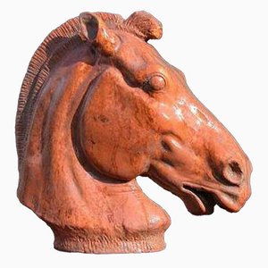 Selene's Chariot Horse Head in Terracotta, Late 19th Century
