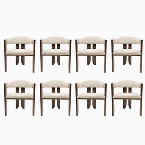 Chaises de Salle à Manger Mid-Century Moderne en Bouclè et en Noyer, Italie, 1970s, Set de 8