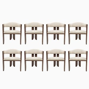 Mid-Century Modern Italian Bouclè and Walnut Dining Chairs, 1970s, Set of 8