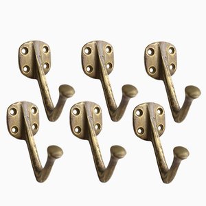 Art Nouveau Brass Wall Hooks attributed to Adolf Loos, Austria, 1916, Set of 6