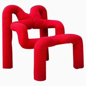 Vintage Postmodern Red Lounge Chair by Terje Ekstrom, Norway, 1980s