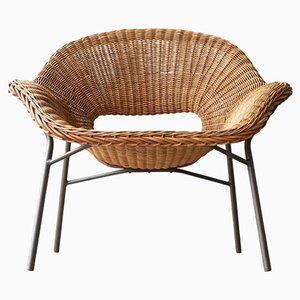 Easy Chair in Rattan and Metal by Dirk Van Sliedregt, 1960s