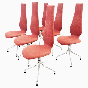 Mid-Century Modern Coral & Silver Dining Chairs by Theo Häberli, Switzerland, 1960s, Set of 6