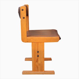 Stuhl aus Naturholz & braunem Leder, Italien, 1970er