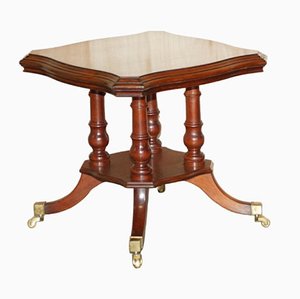 English Flamed Hardwood Side Table with Brass Castors