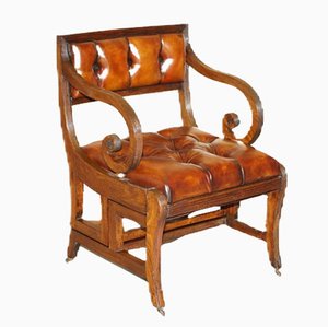 Metamorphic Leather Library Armchair Steps attributed to Gillows, 1810s