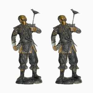 Japanische Meiji Hayabusa Bronze Samurai Kriegerstatuen, 1990er, 2er Set