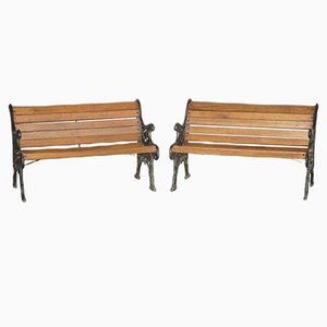 Victorian Garden Benches with Lions Heads New Timber by Charles & Ray Eames, Set of 2