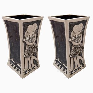 Square Vases in Stoneware by Inese Margevica, 2012, Set of 2