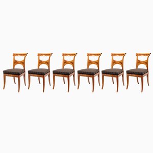 Biedermeier Chairs in Cherry and Birch, 1820, Set of 6