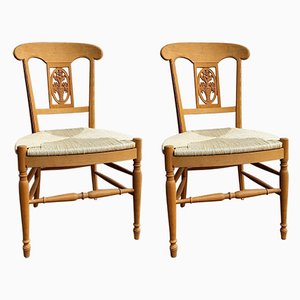 Italian Carved Wood and Cord Woven Rope Lounge Chairs, 1960s, Set of 2
