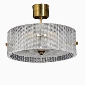 Glass & Brass Ceiling Lamp by Carl Fagerlund for Orrefors, Sweden, 1960s