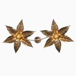 Brass Double Flower Wall Light in the style of Willy Daro, 1970s