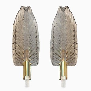 Gray Leaf Murano Glass Wall Sconces by Simoeng, Set of 2