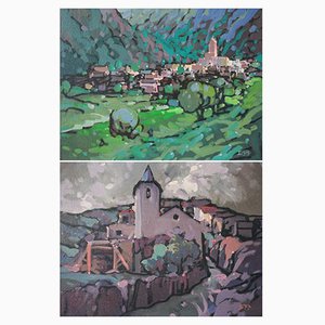 Llessui, Spain, 20th Century, Oil on Canvas Paintings, Framed, Set of 2