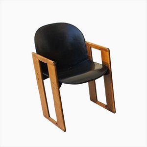 Silla Dialogo de cuero negro de Tobia Scarpa para B&B Italia, años 70