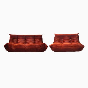 Amber Corduroy Togo 2- and 3-Seat Sofa by Michel Ducaroy for Ligne Roset, Set of 2