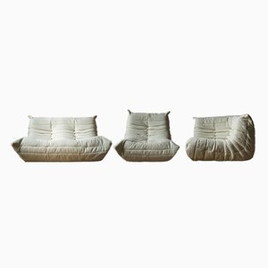 Poltrona Bouclette Togo bianca, poltrona ad angolo e divano a due posti di Michel Ducaroy per Ligne Roset, set di 3