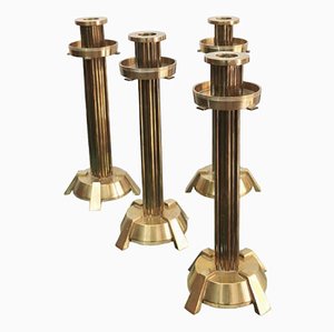 Vintage Italian Brass Candleholders, 1970s, Set of 4