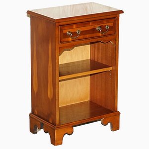 Burr Yew Wood Book Table with Single Drawer and Bookshelves