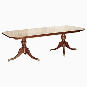 Flamed Mahogany & Walnut Based Tripod Extending Dining Table with Brass Castors