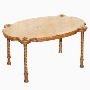 Table Basse Antique en Ronce de Noyer Sculpté à la Main, 1880