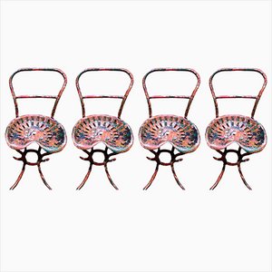 Vintage Industrial Iron Dining Chairs, Set of 4