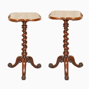 Tavolini tripode vittoriani in radica di noce, metà XIX secolo, set di 2