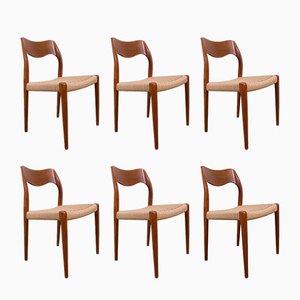 Danish Model 71 Chairs in Teak and Rope by Niels Otto Moller for J.L. Møllers, 1960s, Set of 6