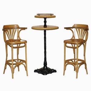 Bentwood Bar Stools & Cast Iron Cocktail Bar Top from Thonet, Set of 3