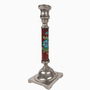 Red Cloisonné and Metal Candlestick