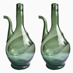 Blue-Green Blush Glass Decanters, Set of 2