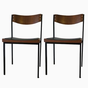 Teak and Iron Stacking Chairs, 1960s, Set of 2