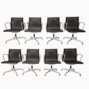 Postmodern Black Nylon and Aluminum Swivel Desk Chairs by Charles and Ray Eames for Herman Miller, Italy, 1980s, Set of 8