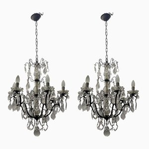 Bronze and Crystal Chandeliers, 1950s, Set of 2