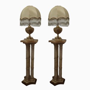 Italian Marble Column Lamp Set, 1950s, Set of 2