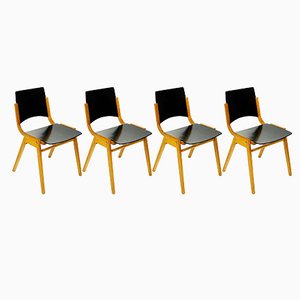 Mid-Century Austrian P7 Stacking Chairs in Dark Brown Beech attributed to Roland Rainer, 1950s, Set of 4