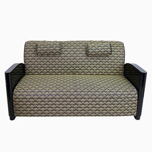Art Deco Sofa in Black Lacquer and Golden Upholstery, 1930s