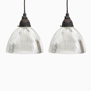 Glass Pendant Lights from Holophane, 1930s, Set of 2
