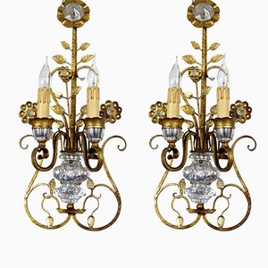 Wandlampen aus vergoldetem Metall & Kristallglas von Maison Bagues, 1960er, 2er Set