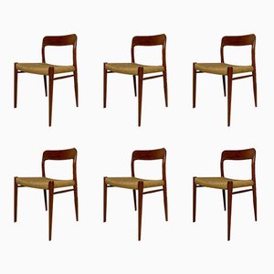 Vintage Danish Teak and Papercord Dining Chairs by Niels O. Møller for Jl Møller, 1950s, Set of 6