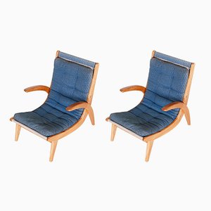 Mid-Century Upholstered Ash Lounge Chairs attributed to Jan Vaněk, Former Czechoslovakia, 1950s, Set of 2