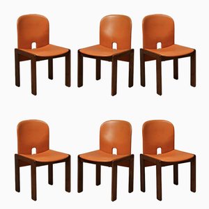 Chaises de Salle à Manger Modèle 121 en Cuir et Noyer par Afra et Tobia Scarpa pour Cassina, 1967, Set de 6