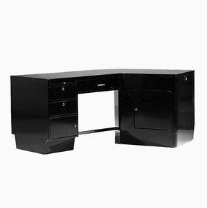 Large Art Deco Modernist Desk in Black Lacquer attributed to Jacques Adnet, 1950s