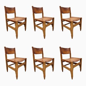 Leather Dining Chairs, 1960s, Set of 6